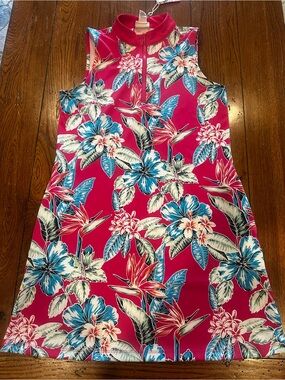 Tommy Bahama Golf Tropical Zip-Front Top - Fuchsia & Teal